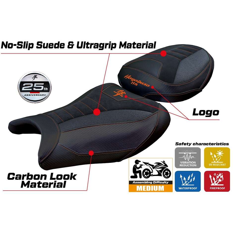 TPZ Italia Seat Cover Specific for Suzuki GSX R 1300 Hayabusa 2021 - 2025 Model Denia Velvet Ultragrip