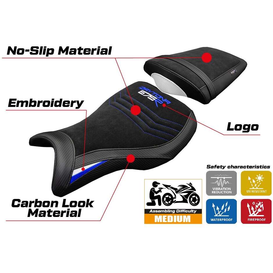 TPZ Italia Seat Cover Specific for Triumph Daytona 675R 2006-2012 Model Ripley Velvet