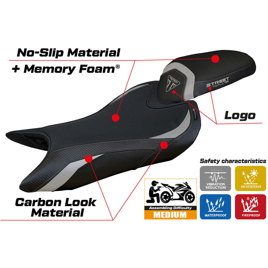TPZ Italia Seat Cover Specific for Triumph Street Triple 765 2023-2025 Model Norwich Comfort System