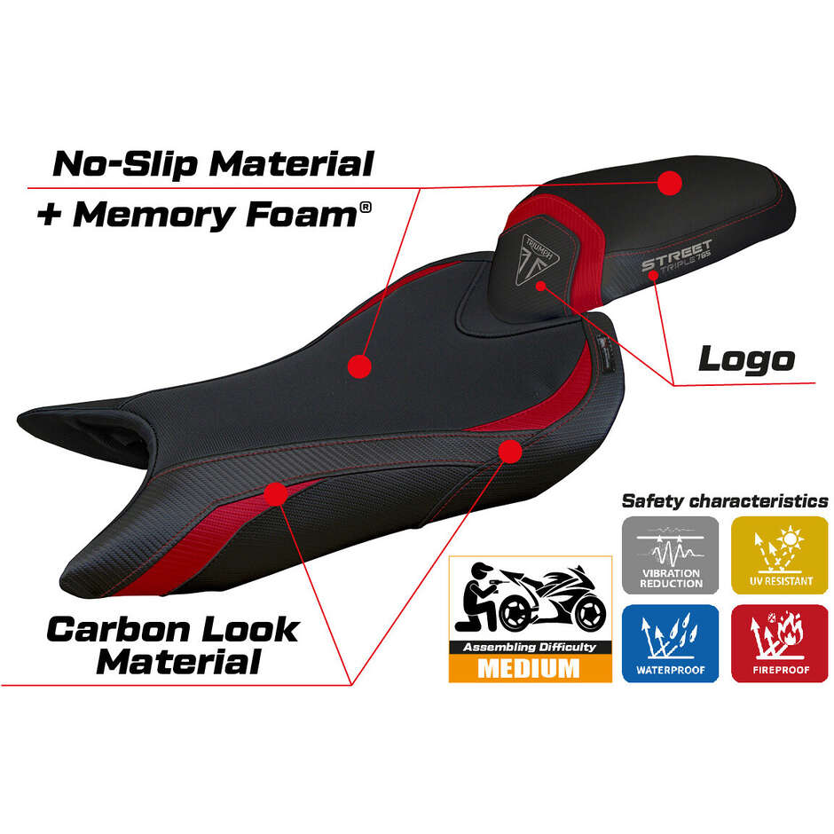 TPZ Italia Seat Cover Specific for Triumph Street Triple 765 2023-2025 Model Norwich Comfort System