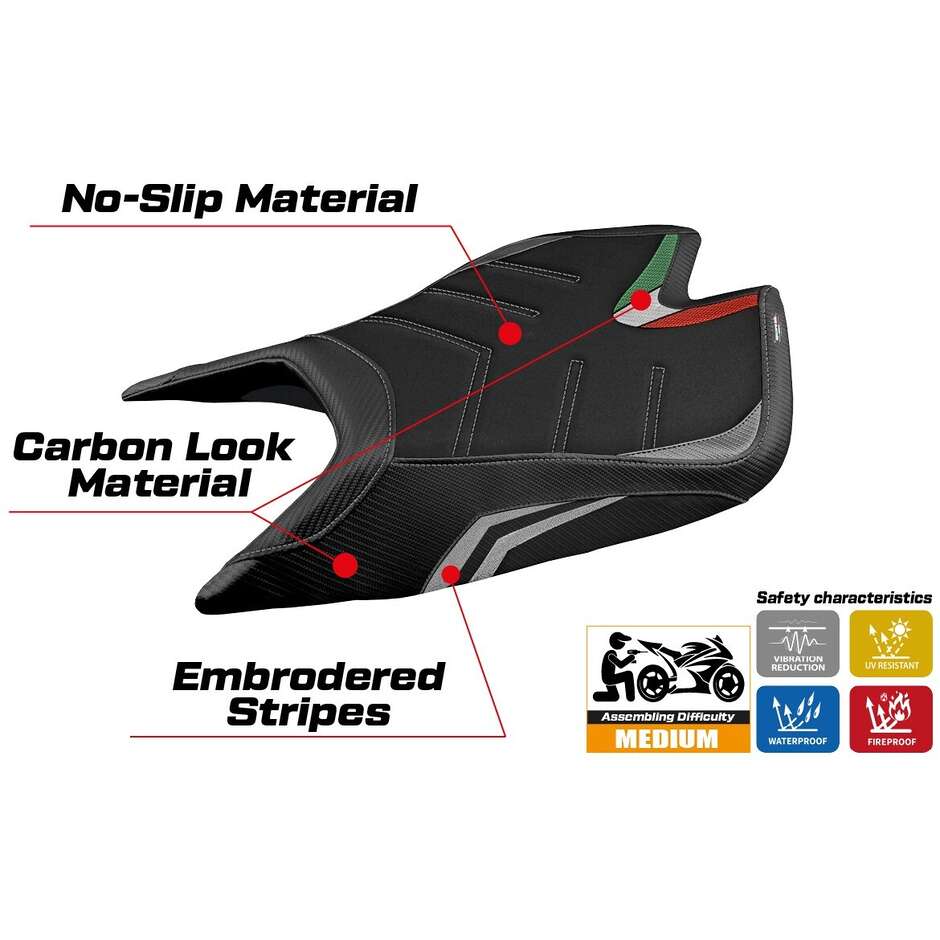 TPZ Italia Sitzbezug speziell für Aprilia RSV4 2021-2025 Leon Modell, Sonderfarbe Ultragrip
