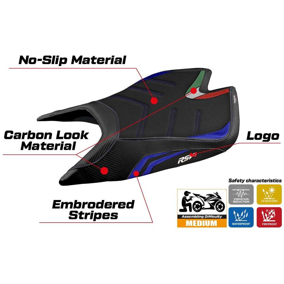 TPZ Italia Sitzbezug speziell für Aprilia RSV4 2021-2025 Leon Modell, Sonderfarbe Ultragrip
