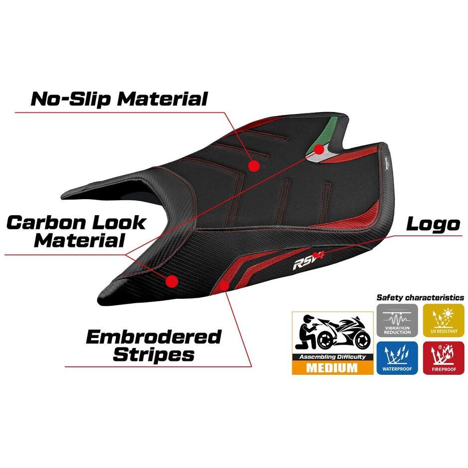 TPZ Italia Sitzbezug speziell für Aprilia RSV4 2021-2025 Leon Modell, Sonderfarbe Ultragrip
