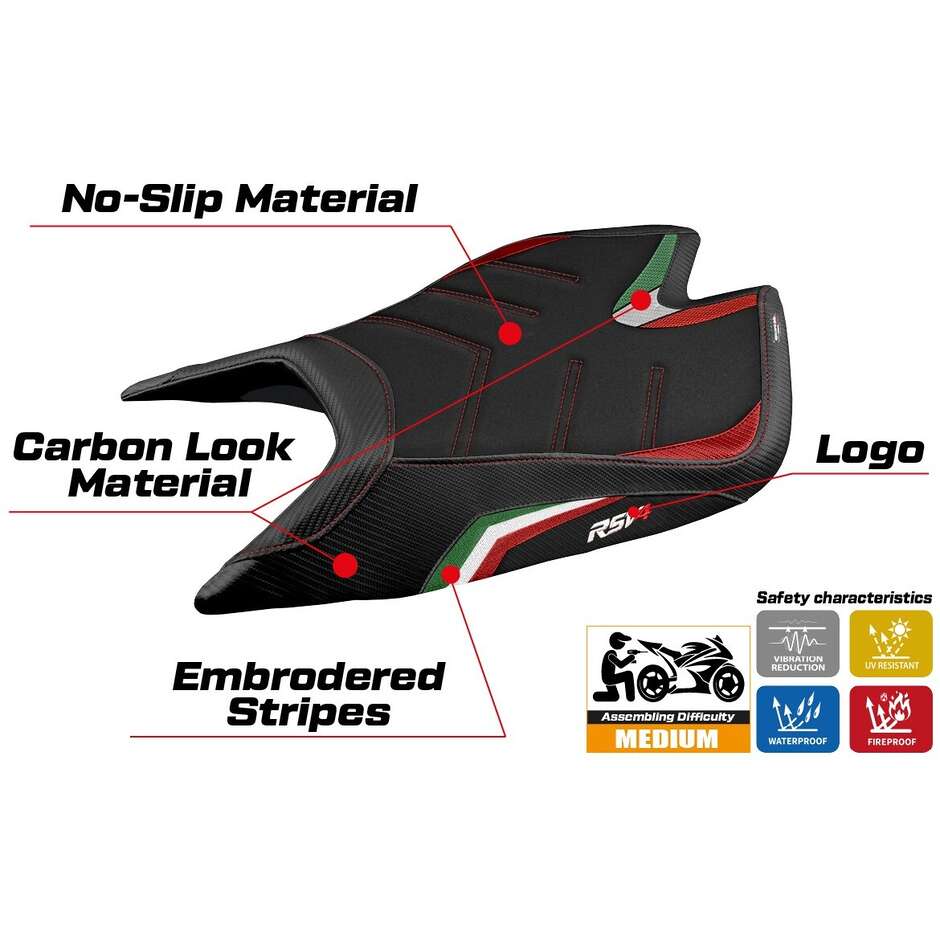 TPZ Italia Sitzbezug speziell für Aprilia RSV4 2021-2025 Leon Modell, Sonderfarbe Ultragrip