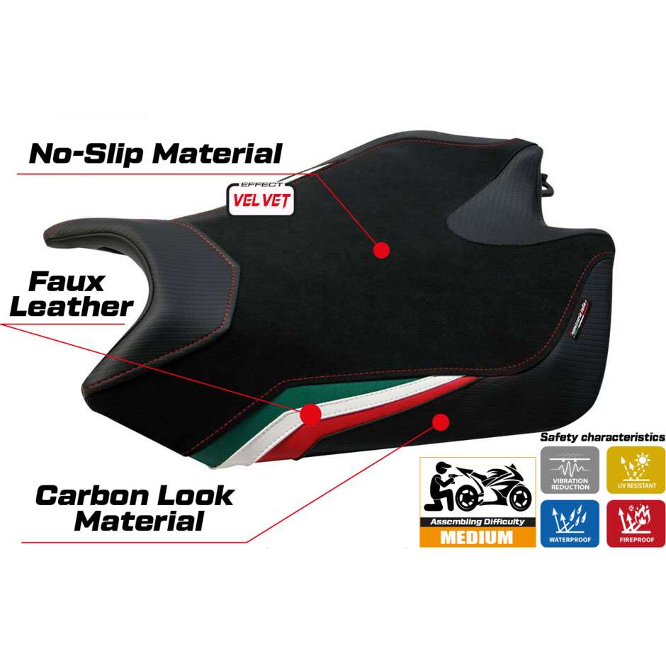 TPZ Italia Sitzbezug speziell für Aprilia RSV4 (Modelljahre 2009–2020), Farbe: Torino Velvet