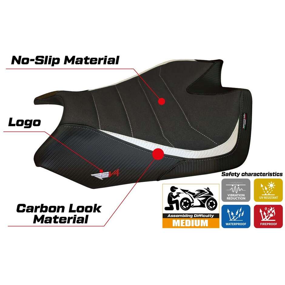 TPZ Italia Sitzbezug speziell für Aprilia RSV4 (Modelljahre 2009–2020) mit Barrie Ultragrip Komfortsystem