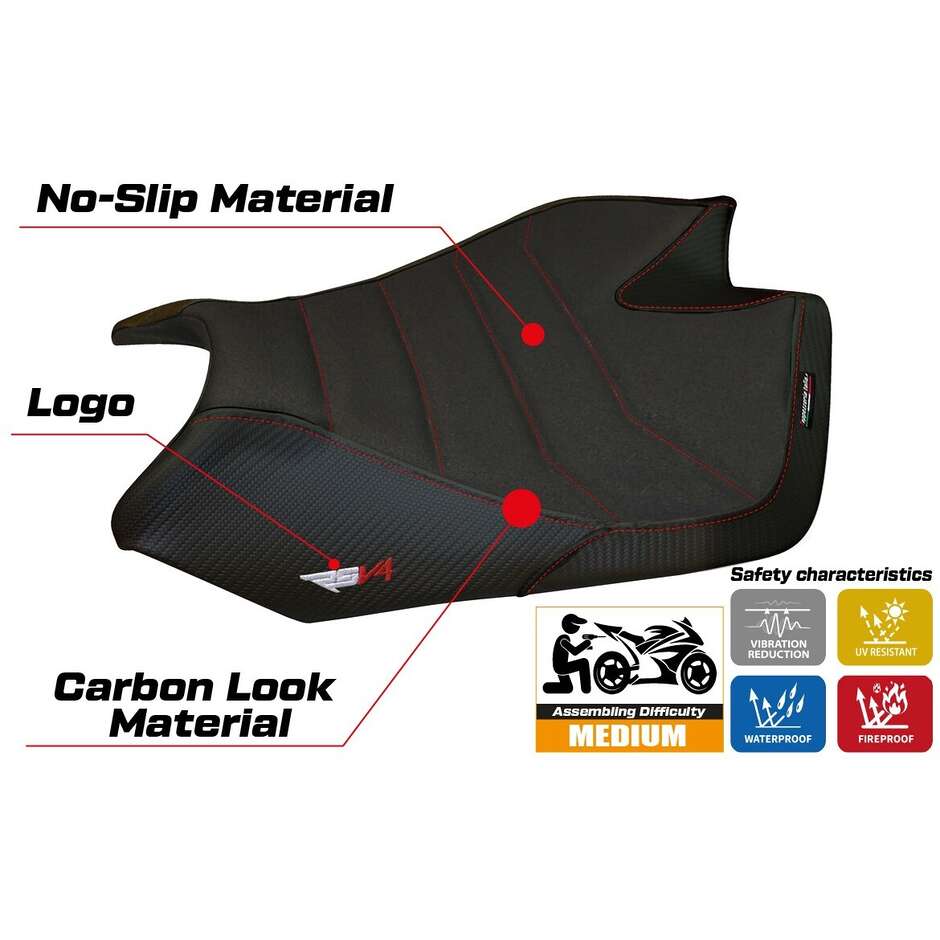 TPZ Italia Sitzbezug speziell für Aprilia RSV4 (Modelljahre 2009–2020) mit Barrie Ultragrip Komfortsystem