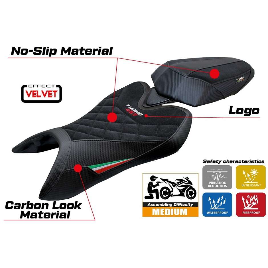 TPZ Italia Sitzbezug speziell für Aprilia Tuono 457, Modell 2025, Vignesh Velvet Special Edition