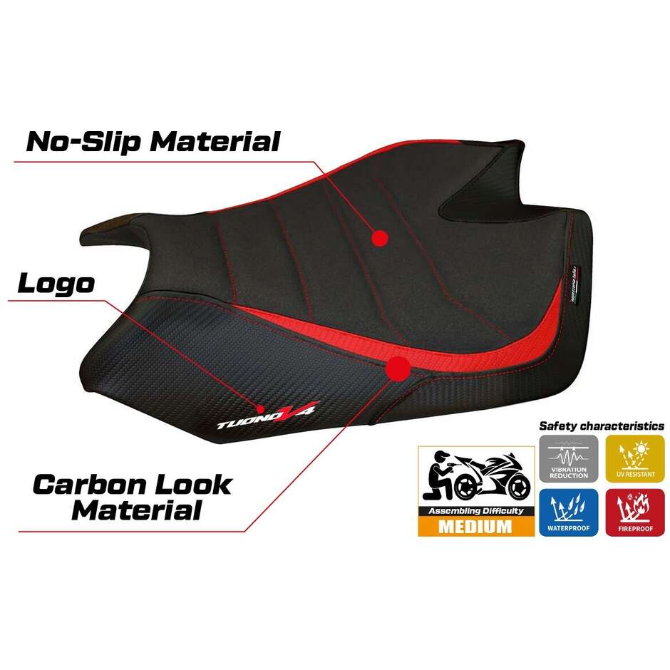 TPZ Italia Sitzbezug speziell für Aprilia Tuono V4 (Modelljahre 2011–2020), Modell Tanami Ultragrip