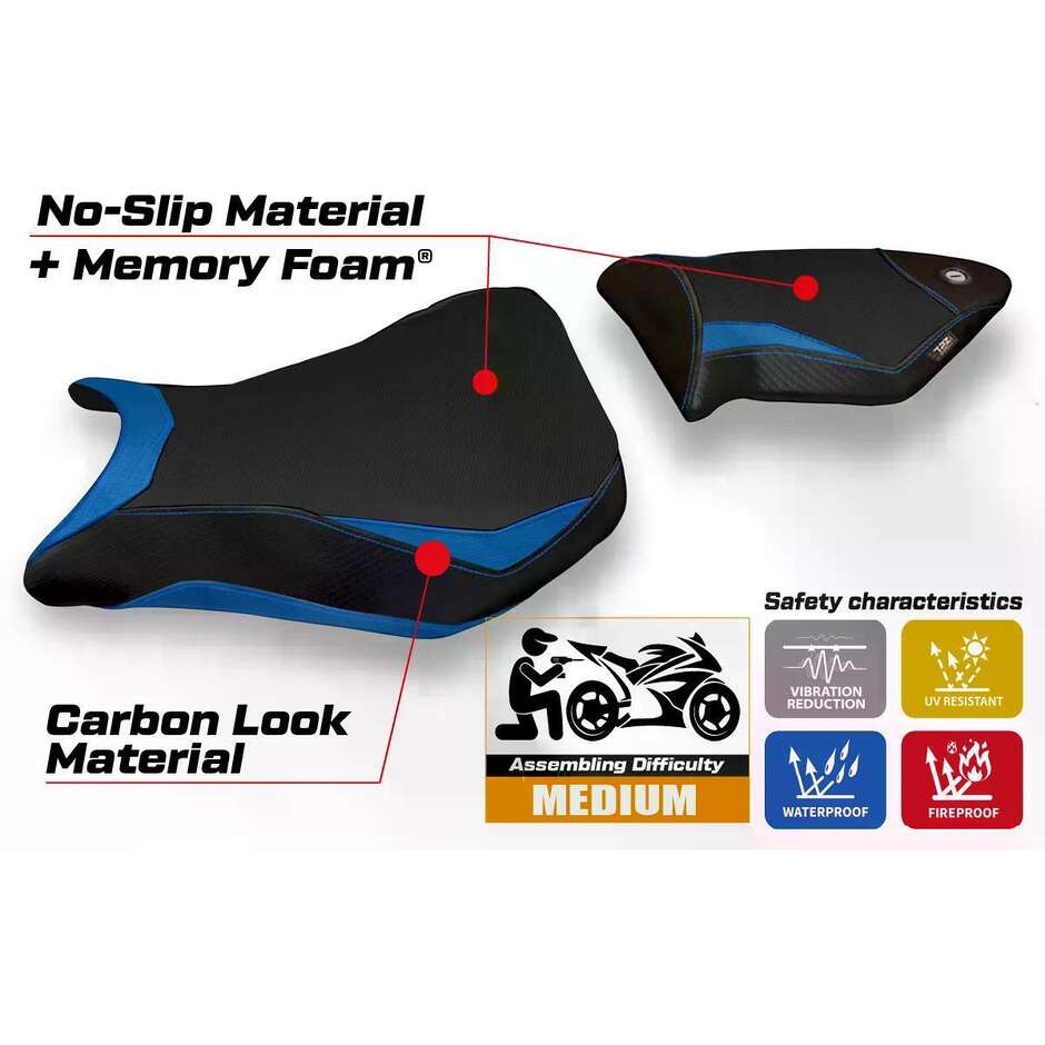 TPZ Italia Sitzbezug speziell für BMW S 1000 RR (Modelljahre 2012–2014) mit Dacca 2 Komfortsystem