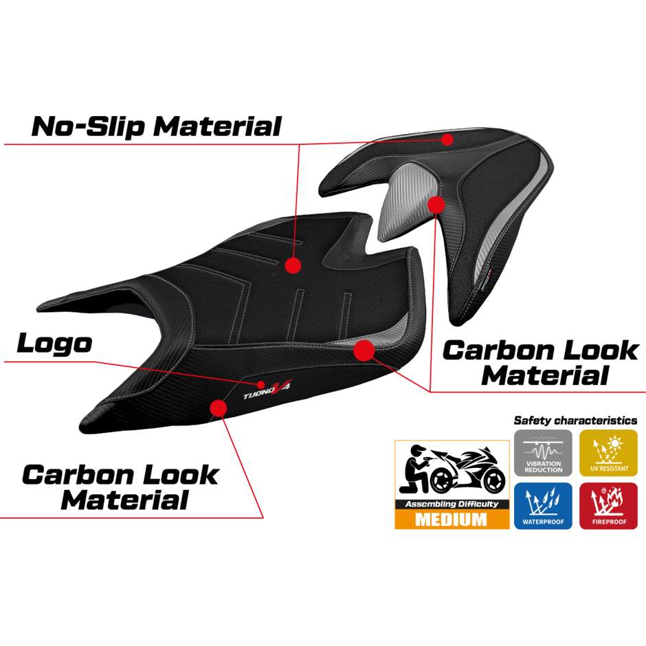 TPZ Italia Sitzbezug speziell für das Modell Aprilia Tuono V4 2021-2025 Zuera Ultragrip