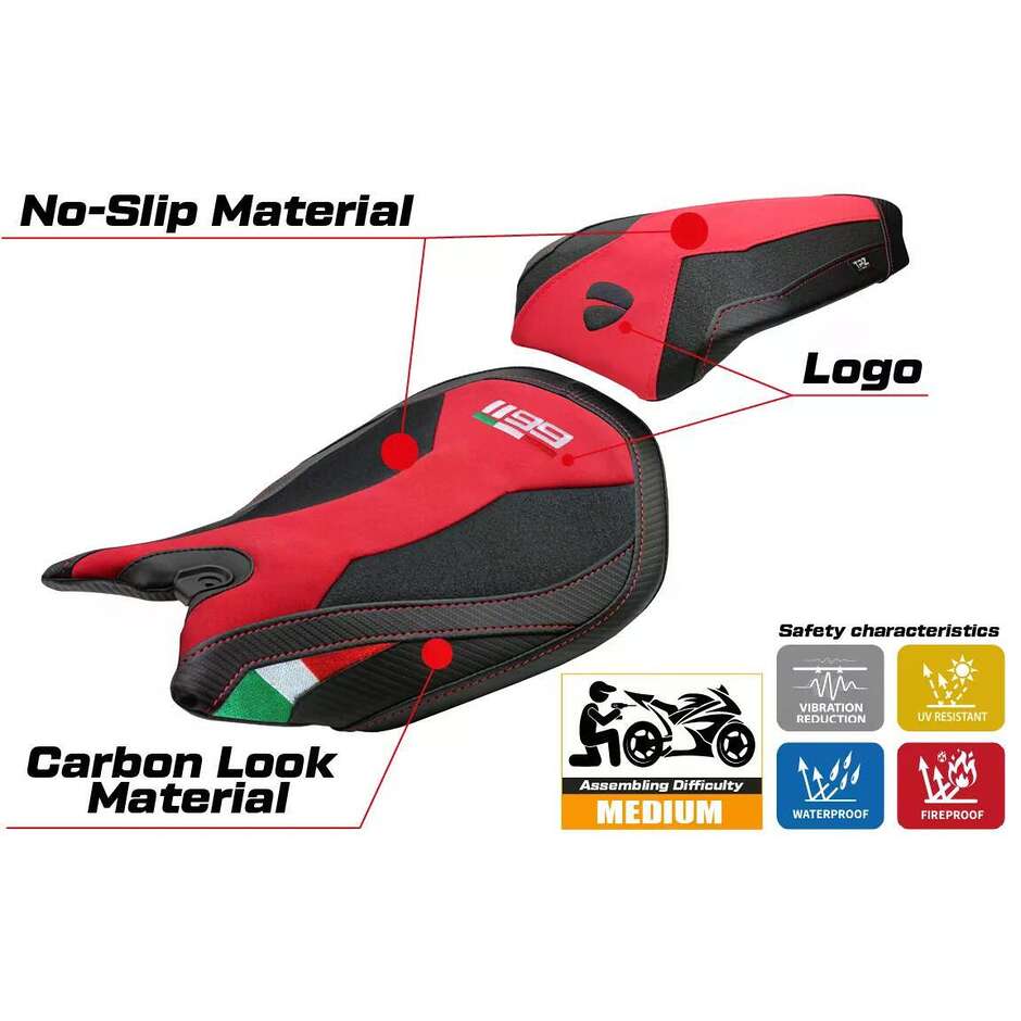 TPZ Italia Sitzbezug speziell für Ducati Panigale 1199 2011-2015 Modell Pesaro Velvet Ultragrip