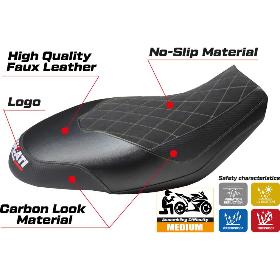 TPZ Italia Sitzbezug speziell für Ducati Scrambler 400 / 800 / 1100 (Modelljahre 2015–2024), Material: Ischia Velvet