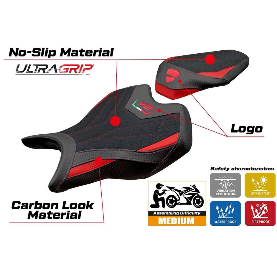TPZ Italia Sitzbezug speziell für Ducati Streetfighter V2 2025 Roveri Ultragrip Modell