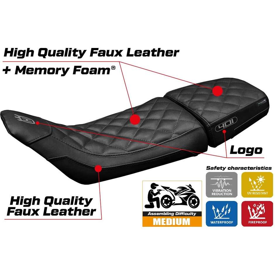 TPZ Italia Sitzbezug speziell für Husqvarna Svartpilen 401 2018–2023 Modell Solna Vintage Comfort System