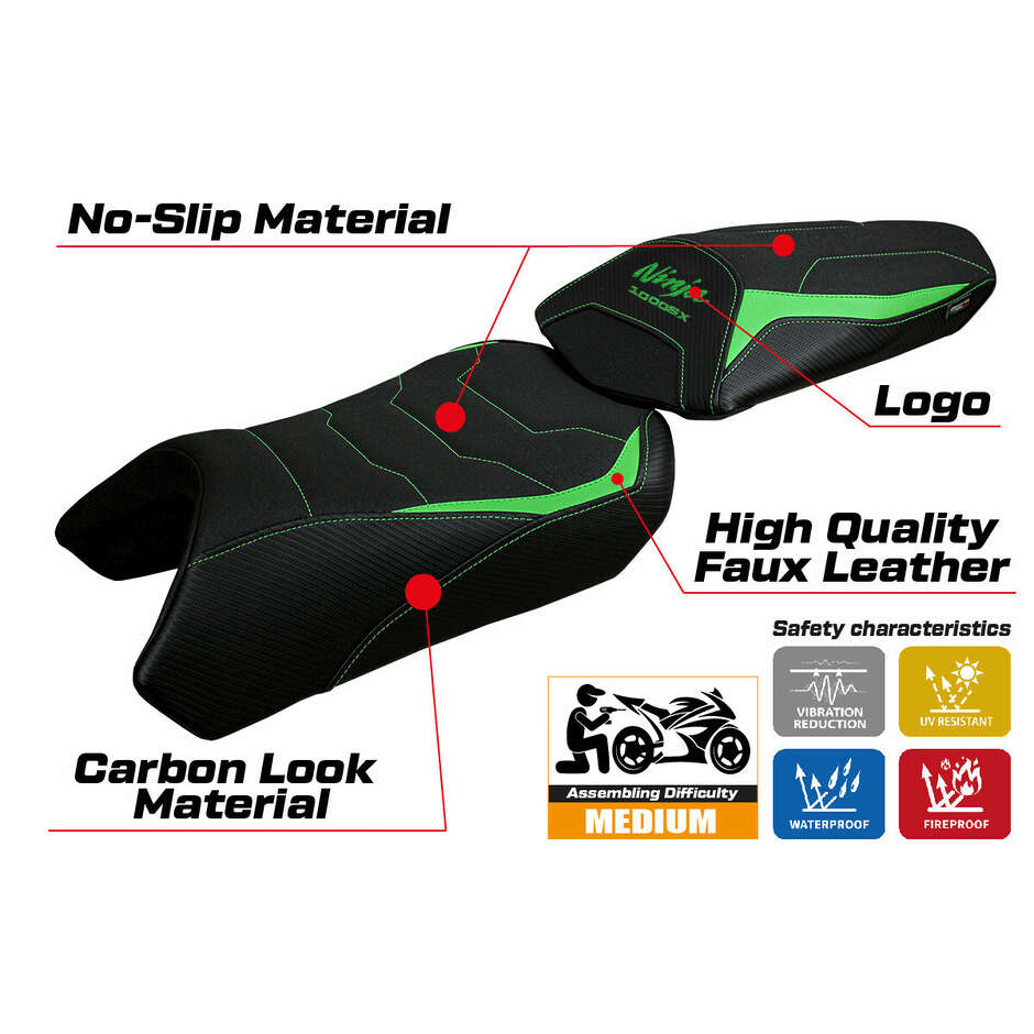 TPZ Italia Sitzbezug speziell für Kawasaki Ninja 1000 / 1000 SX (Modelljahre 2020–2024) Arusha Ultragrip
