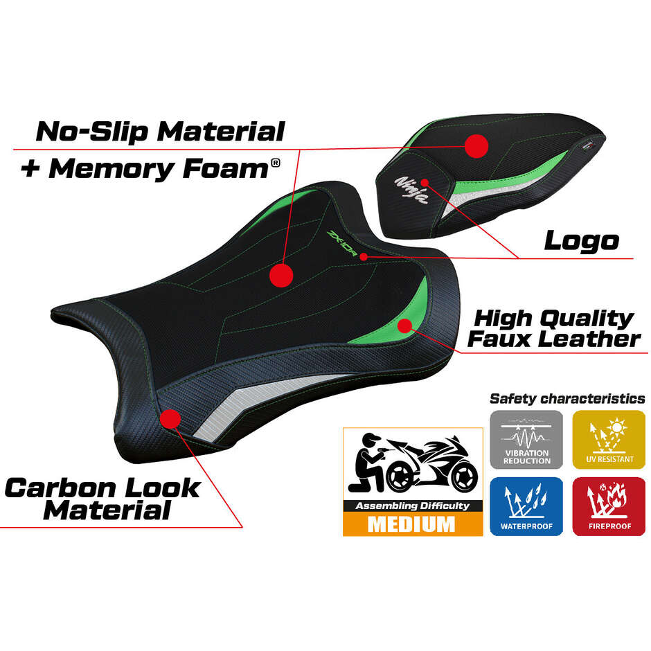 TPZ Italia Sitzbezug speziell für Kawasaki Ninja ZX 10 R 2021-2025 Dexter Komfortsystem
