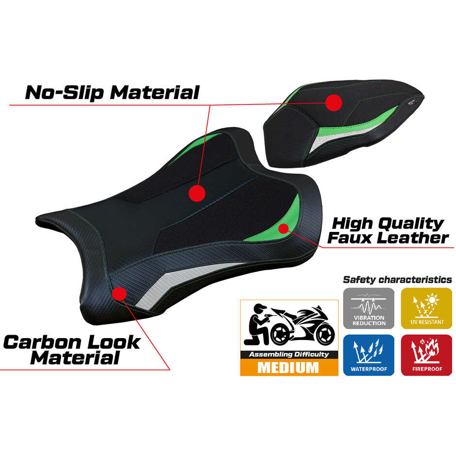 TPZ Italia Sitzbezug speziell für Kawasaki Ninja ZX 10 R 2021-2025 Dexter Ultragrip Modell
