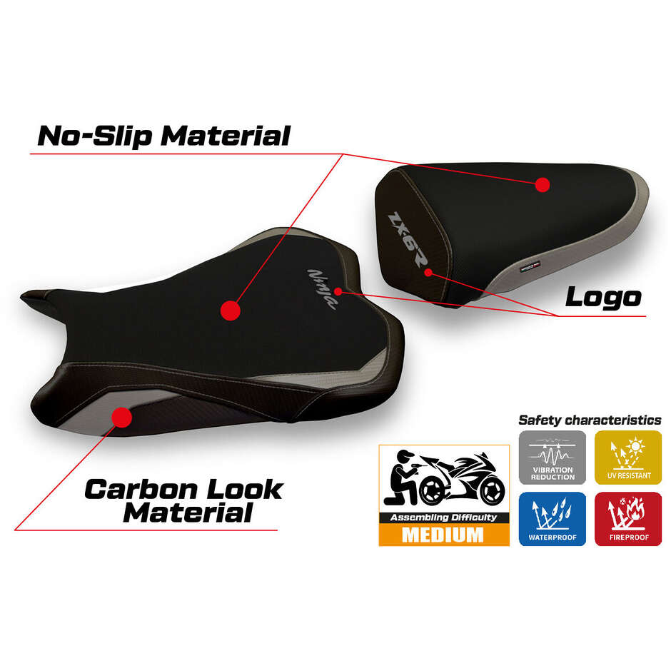 TPZ Italia Sitzbezug speziell für Kawasaki Ninja ZX 6 R 2009 - 2012 Modell Medan 1