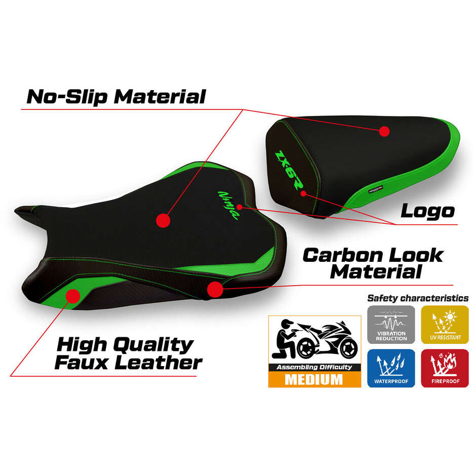 TPZ Italia Sitzbezug speziell für Kawasaki Ninja ZX 6 R 2009 - 2012 Modell Medan 1