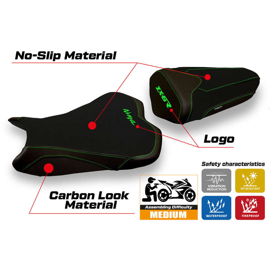 TPZ Italia Sitzbezug speziell für Kawasaki Ninja ZX 6 R 2009 - 2012 Modell Sandy 2