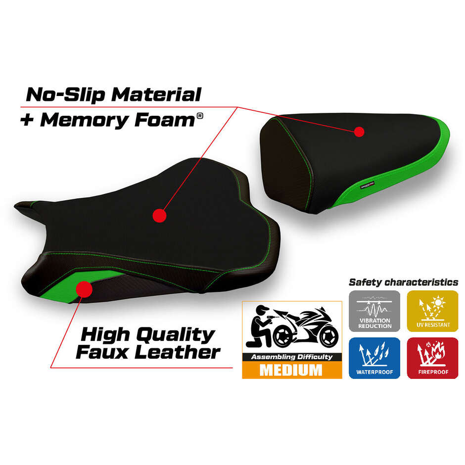 TPZ Italia Sitzbezug speziell für Kawasaki Ninja ZX 6 R (Modelljahre 2009–2012), Jakarta 2 Komfortsystem