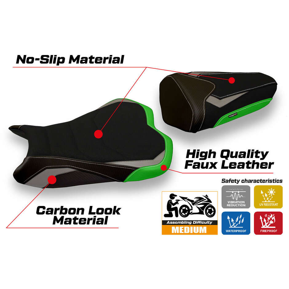 TPZ Italia Sitzbezug speziell für Kawasaki Ninja ZX 6 R (Modelljahre 2009–2012), Sonderfarbe Cracovia, Ultragrip