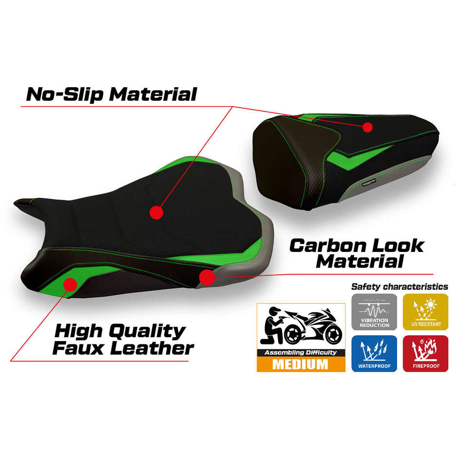 TPZ Italia Sitzbezug speziell für Kawasaki Ninja ZX 6 R (Modelljahre 2009–2012), Sonderfarbe Cracovia, Ultragrip