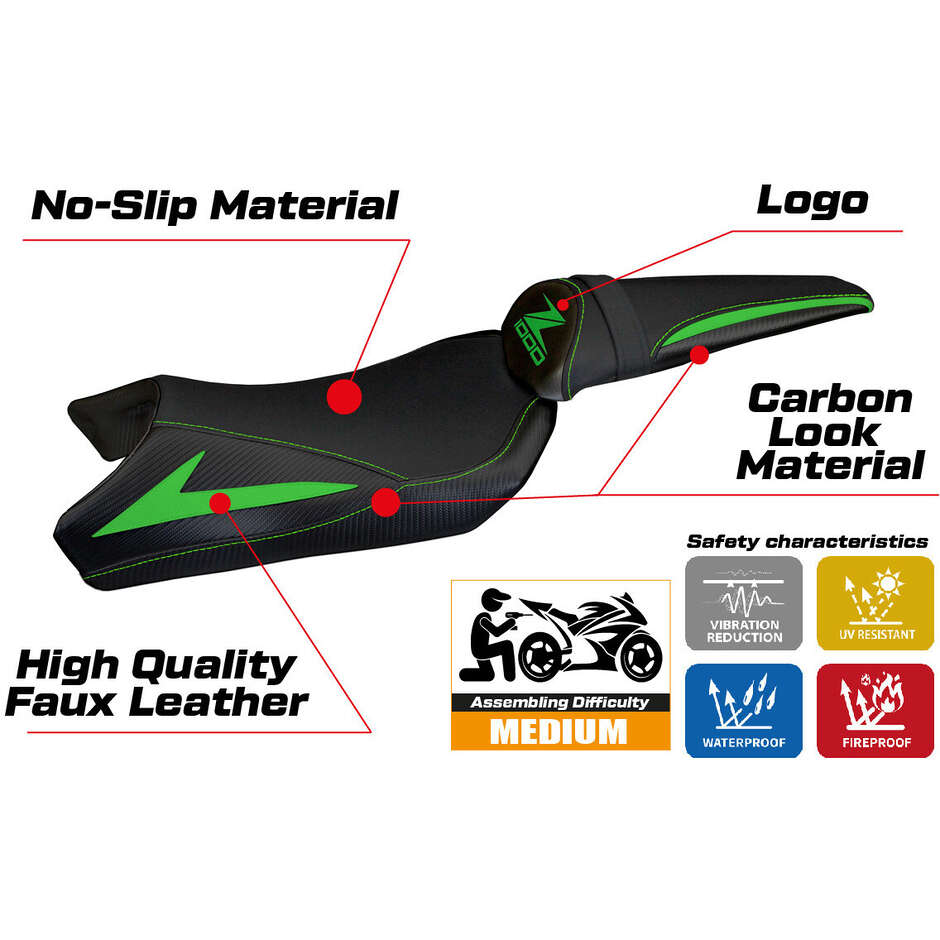 TPZ Italia Sitzbezug, speziell für Kawasaki Z 1000 (Modelljahre 2010–2013), Farbe: Berna Total Black