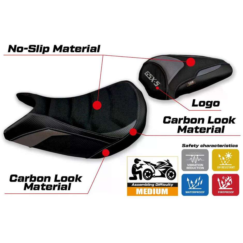 TPZ Italia Sitzbezug speziell für Suzuki GSX S 1000 2021-2025 Lindi Ultragrip Modell