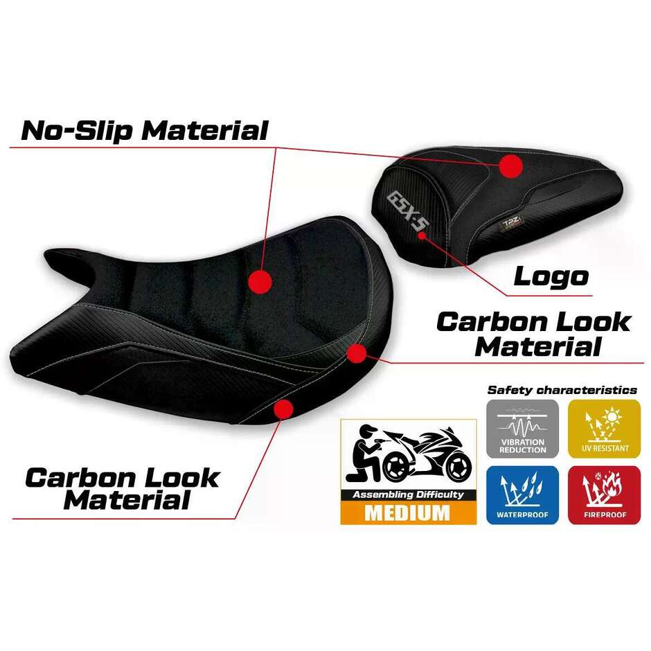 TPZ Italia Sitzbezug speziell für Suzuki GSX S 1000 2021-2025 Lindi Ultragrip Modell