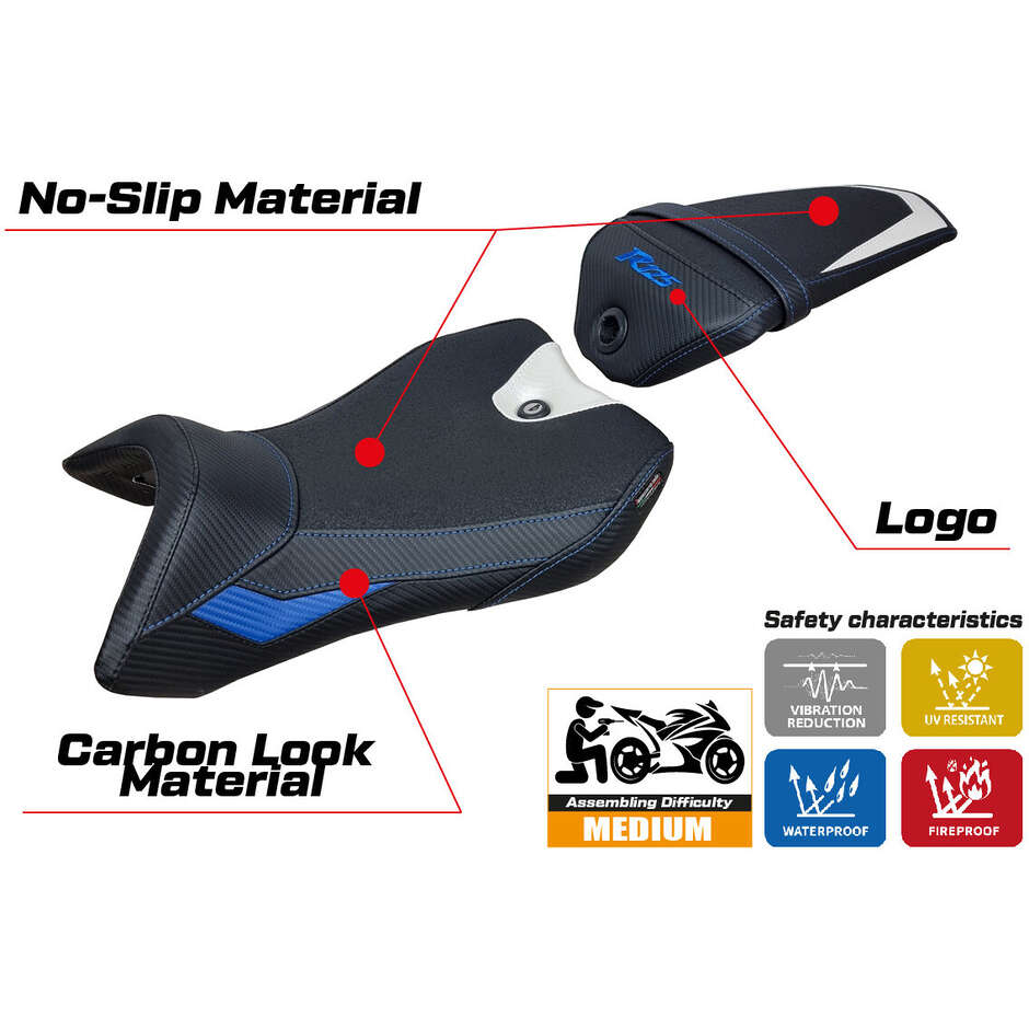 TPZ Italia Sitzbezug speziell für Yamaha R125 Modell 2016 - 2018 Nashik Ultragrip