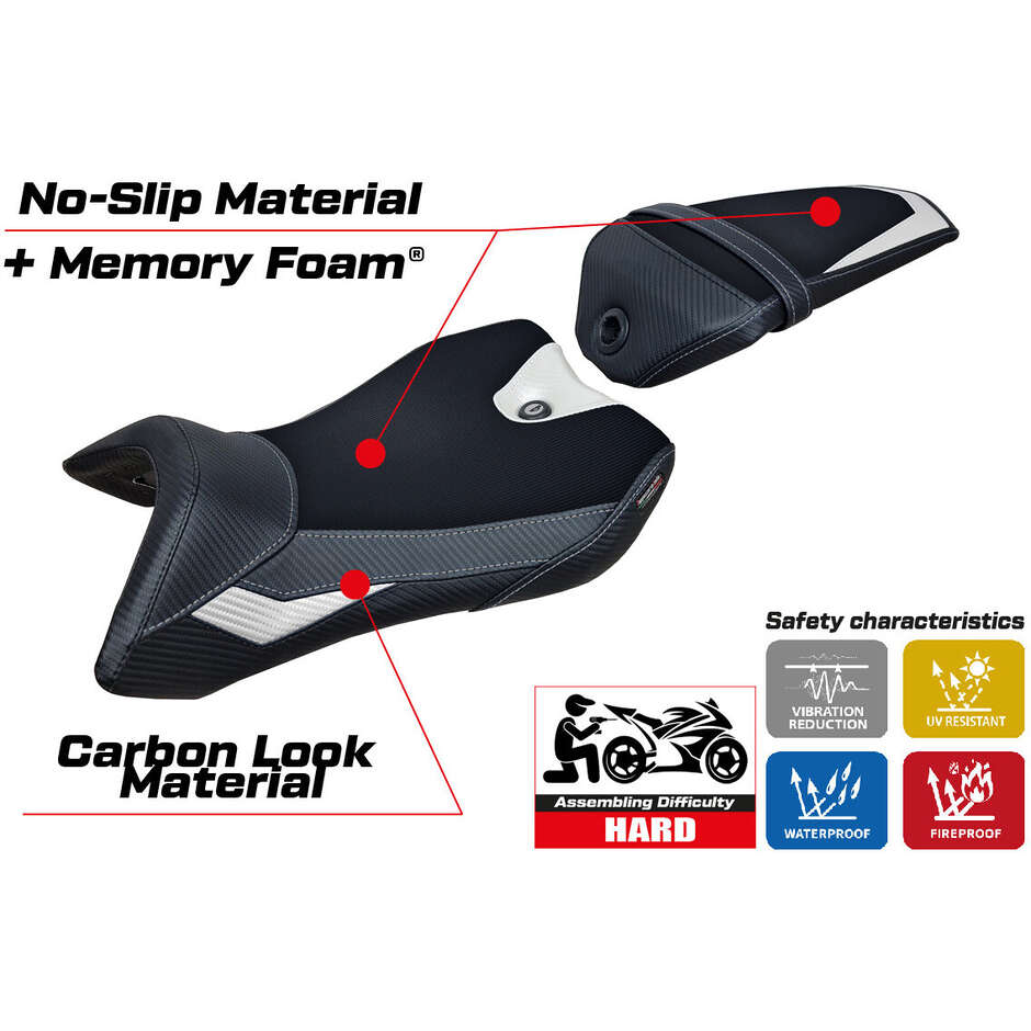 TPZ Italia Sitzbezug speziell für Yamaha R125 (Modelljahre 2016–2018) mit Nashik-Komfortsystem
