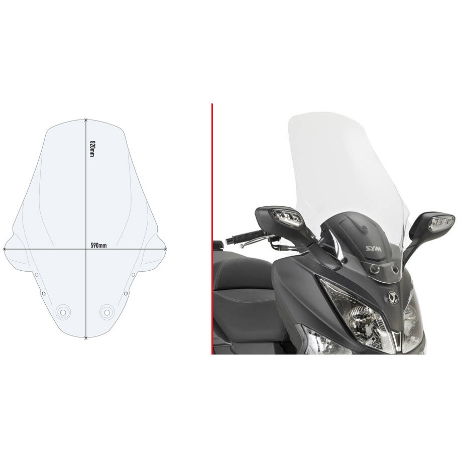 Transparent windshield with hand guards Givi D7052ST For SYM Joymax 300i (12 > 19)