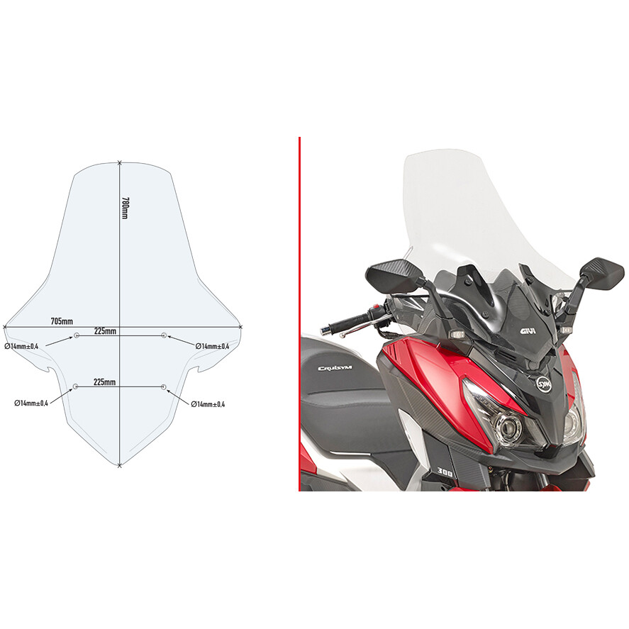 Transparente Windschutzscheibe Givi 7056DT für SYM Joymax Z 300 (19 > 20) / Joymax Z+ 300 (21 > 24) / Cruisym 300 (17 > 24) / Joyride 300 (22 > 24)