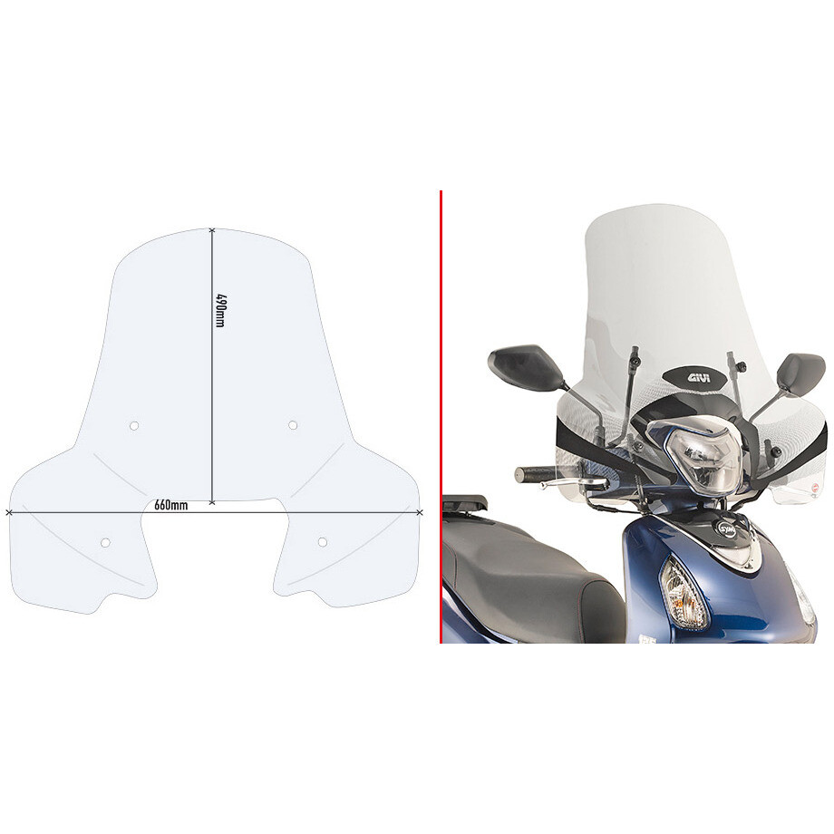 Transparente Windschutzscheibe Givi 7057A für KYMCO People S 300 (19 > 23); PIAGGIO Medley 125-150 i-get / Medley S 125-150 i-get (20 > 24); SYM Symphony 125 Euro 5 (20 > 24); SYM HD 300 (19 > 24)