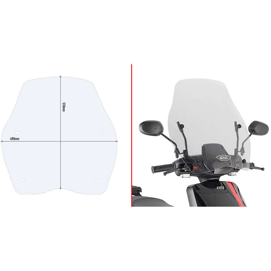 Transparente Windschutzscheibe Givi D1155ST für HONDA SH 125i-150i (17 > 19); NIU NQI (19 > 24) / MQI+ (19 > 24) / UQI GT (21 > 24)