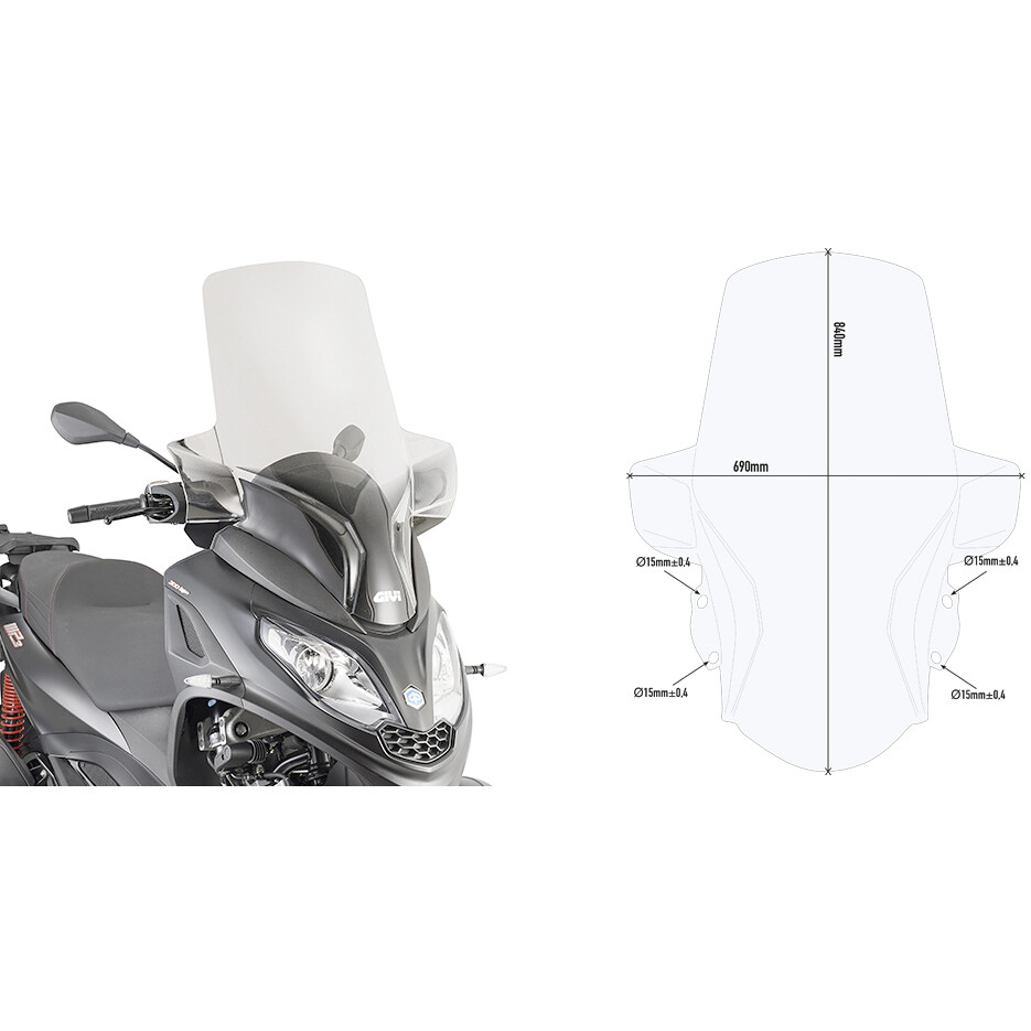 Transparente Windschutzscheibe Givi D5614ST für PIAGGIO Mp3 300 HPE (19 > 24)