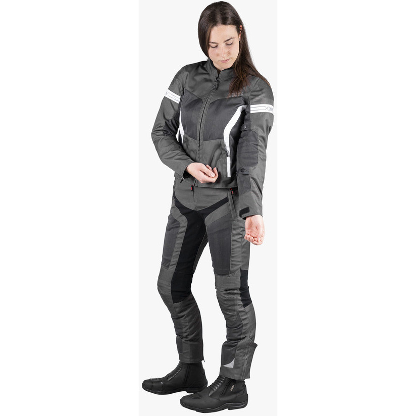 Trigonis-Air Women's Sport Fabric Motorcycle Jacket Dark Gray White