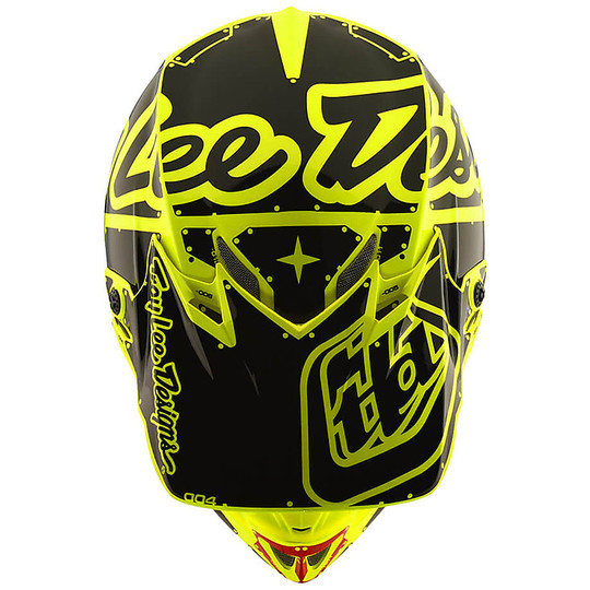 Troy Lee Designs SE4 Polyacrylite FACTORY Yellow Cross Enduro Casque de moto