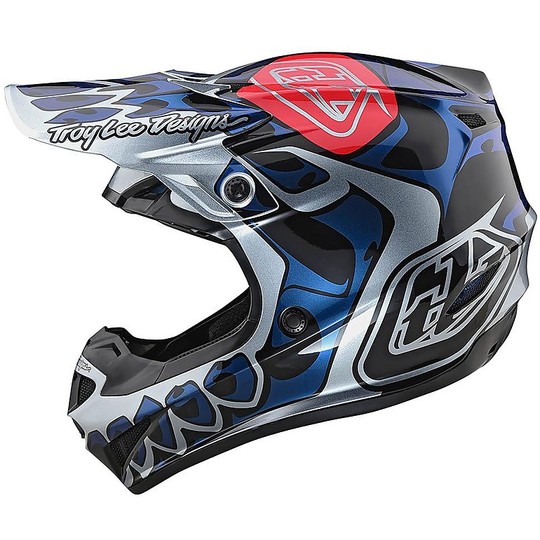Troy Lee Designs SE4 Polyacrylite SKULLY Silver Cross Enduro Motorcycle Helmet