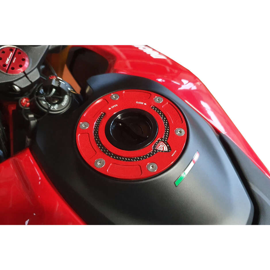 TSB05 Fuel Tank Cap - Carbon CNC Racing Flange Red
