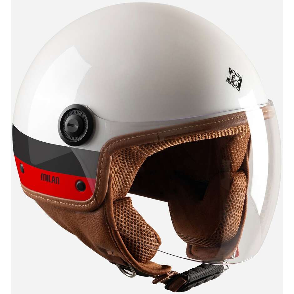 Tucano Urbano EL'JETTIN 6.0 AC MILAN Devil Pearl White Demi-Jet Motorradhelm