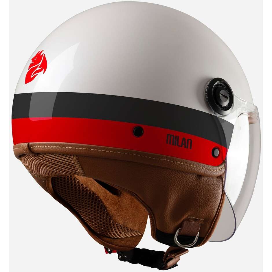 Tucano Urbano EL'JETTIN 6.0 AC MILAN Devil Pearl White Demi-Jet Motorradhelm