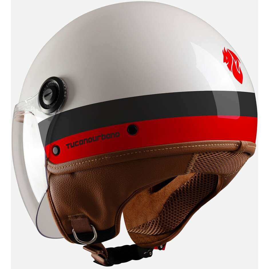 Tucano Urbano EL'JETTIN 6.0 AC MILAN Devil Pearl White Demi-Jet Motorradhelm