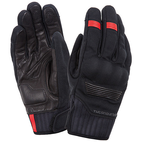 Tucano Urbano Fabric and Leather Motorcycle Gloves Outdry 9964HM TORPEDO Black