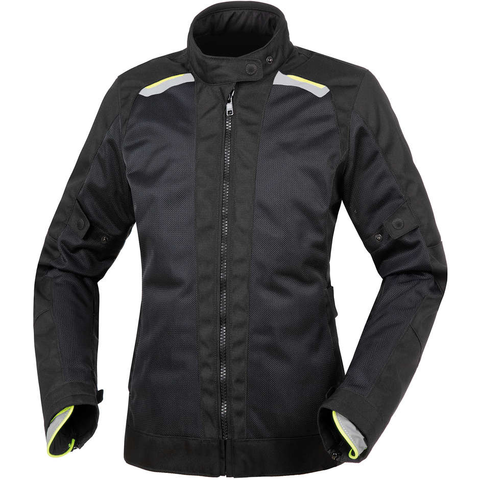 Tucano Urbano Perforated Fabric Motorcycle Jacket Woman 8154WF201 NETWORK Lady 2G Black Yellow Fluo