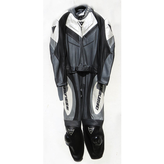 Tuta Dainese Motorrad-Leder T-Divisible Motegi Black Titanium Weiß