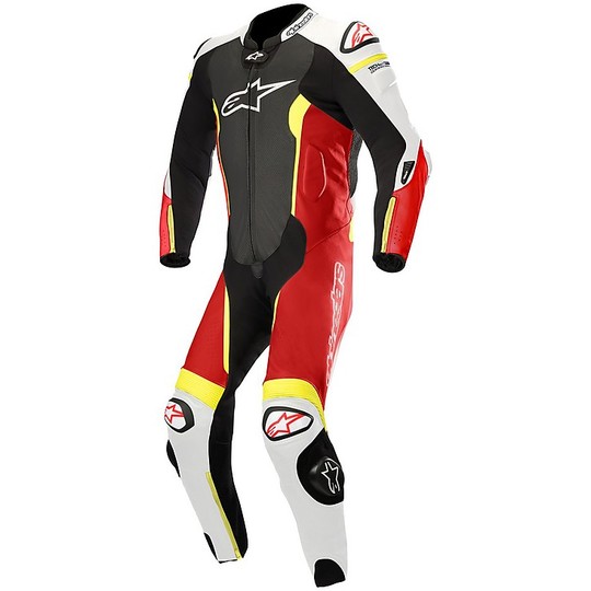 Tuta Intera in Pelle Alpinestars Missile Tech-Air Nero Bianco Rosso Giallo Fluo