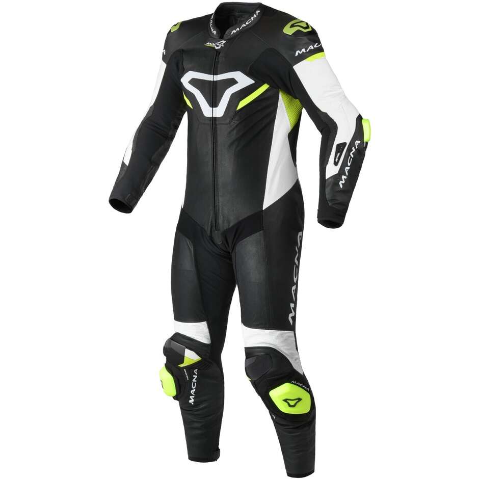 Tuta Moto 1pz Macna MIZURO Bianco Giallo Fluo